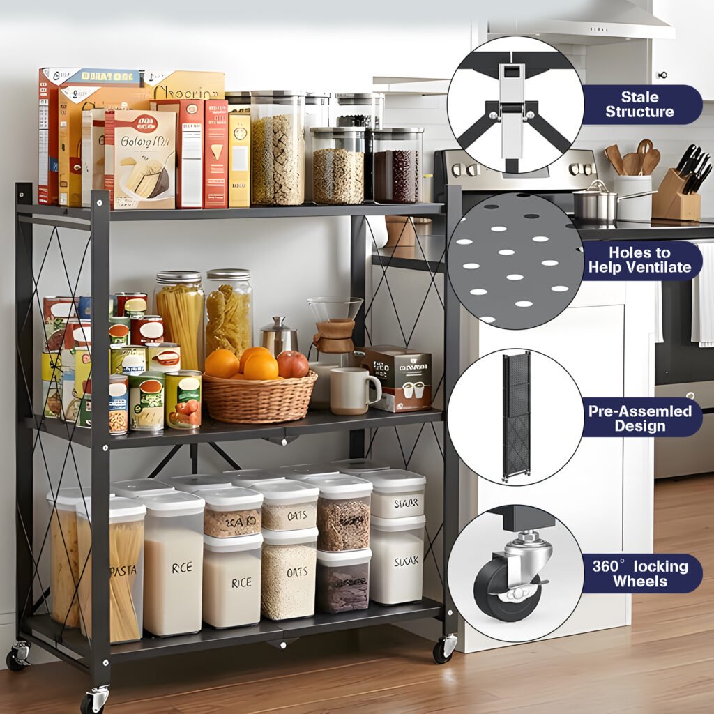 Foldable Storage Rack for Kitchen and Garage